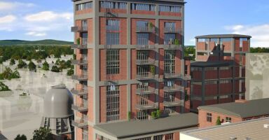 Denkmalgeschützte Lofts am Main mit Blick auf Frankfurt